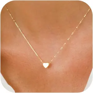 Dainty 14K Gold/Silver Plated Cute Heart Handmade Disc Circle Bee Choker Adjustable Necklace for Her Women Teenage Girl Trendy Jewelry