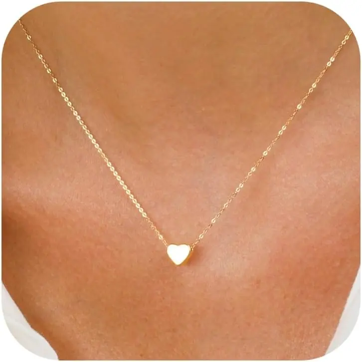Dainty 14K Gold/Silver Plated Cute Heart Handmade Disc Circle Bee Choker Adjustable Necklace for Her Women Teenage Girl Trendy Jewelry