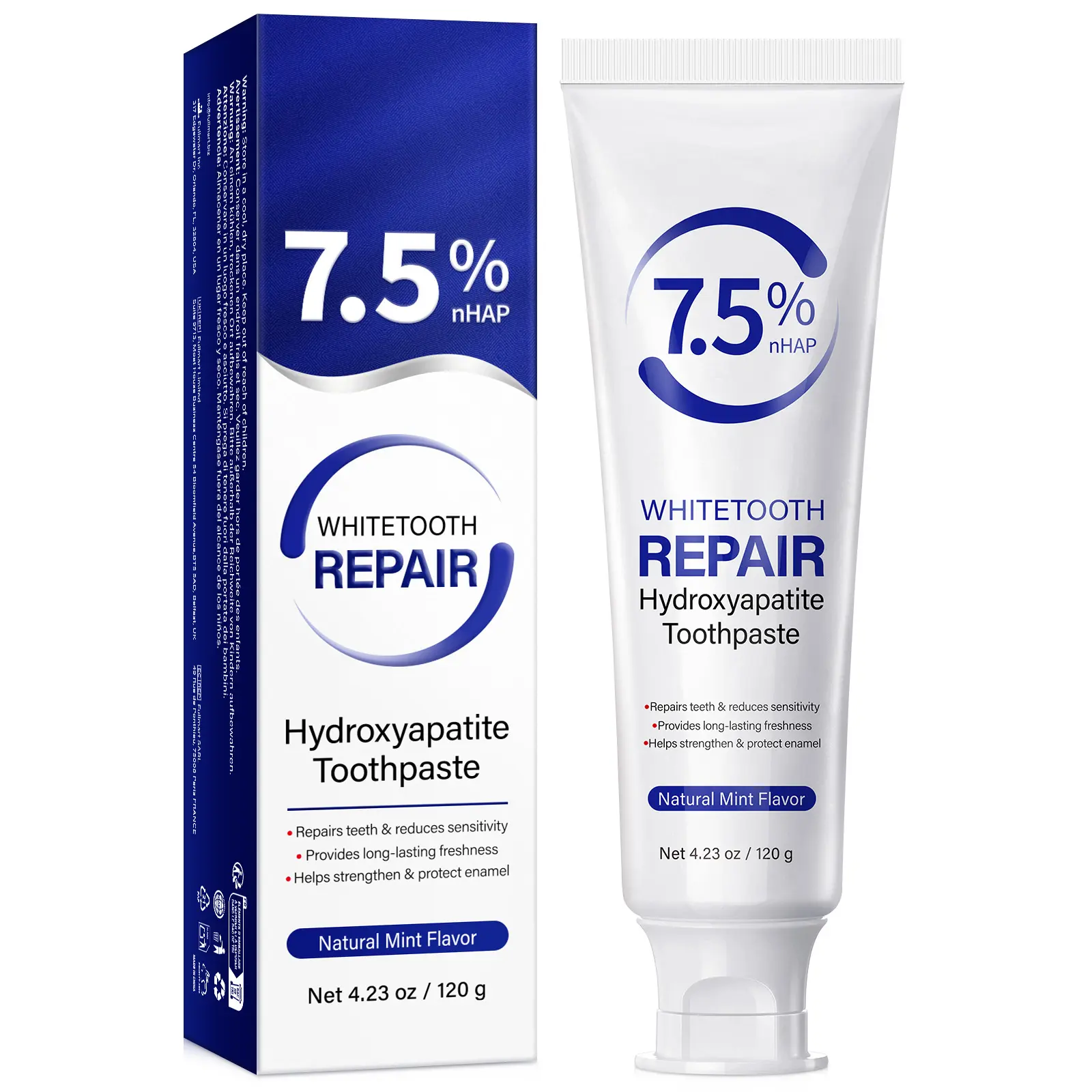 7.5% Hydroxyapatite Paste Toothpaste, Fluoride-Free Sensitive Whitening Toothpaste - Enamel Repair, Teeth Cleaning at Home, Teeth Sensitivity Solutions, Refreshing Flavor, Anti-Cavity Protection