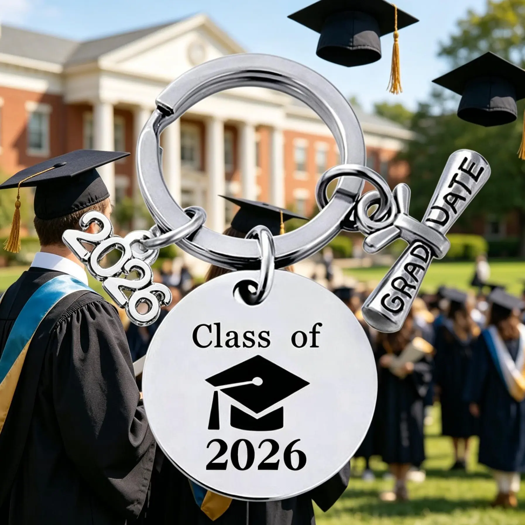 Graduation Keychain Class of 2026 Funny Grad Student Gifts from Teacher Stainless Steel Keyring