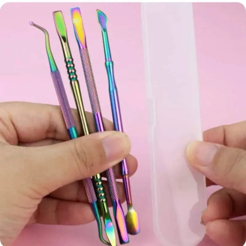Baroque Cuticle Pushers - Rainbow Colorful Nail Care Tools for Gentle Backing of Cuticles & Clean Nail Beds - Perfect for Polishing or Extensions