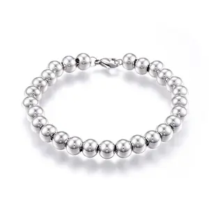 Stainless Steel Ball Chain Bracelet Lobster Silver 7.5 Inch 8mm Bead Lobster Z44