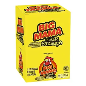 Big Mama Pickled Sausages 12 Pack 2.4 oz Each Chicken & Pork Flavor Ready to Eat Meat Food Easy to Serve Variety Pack