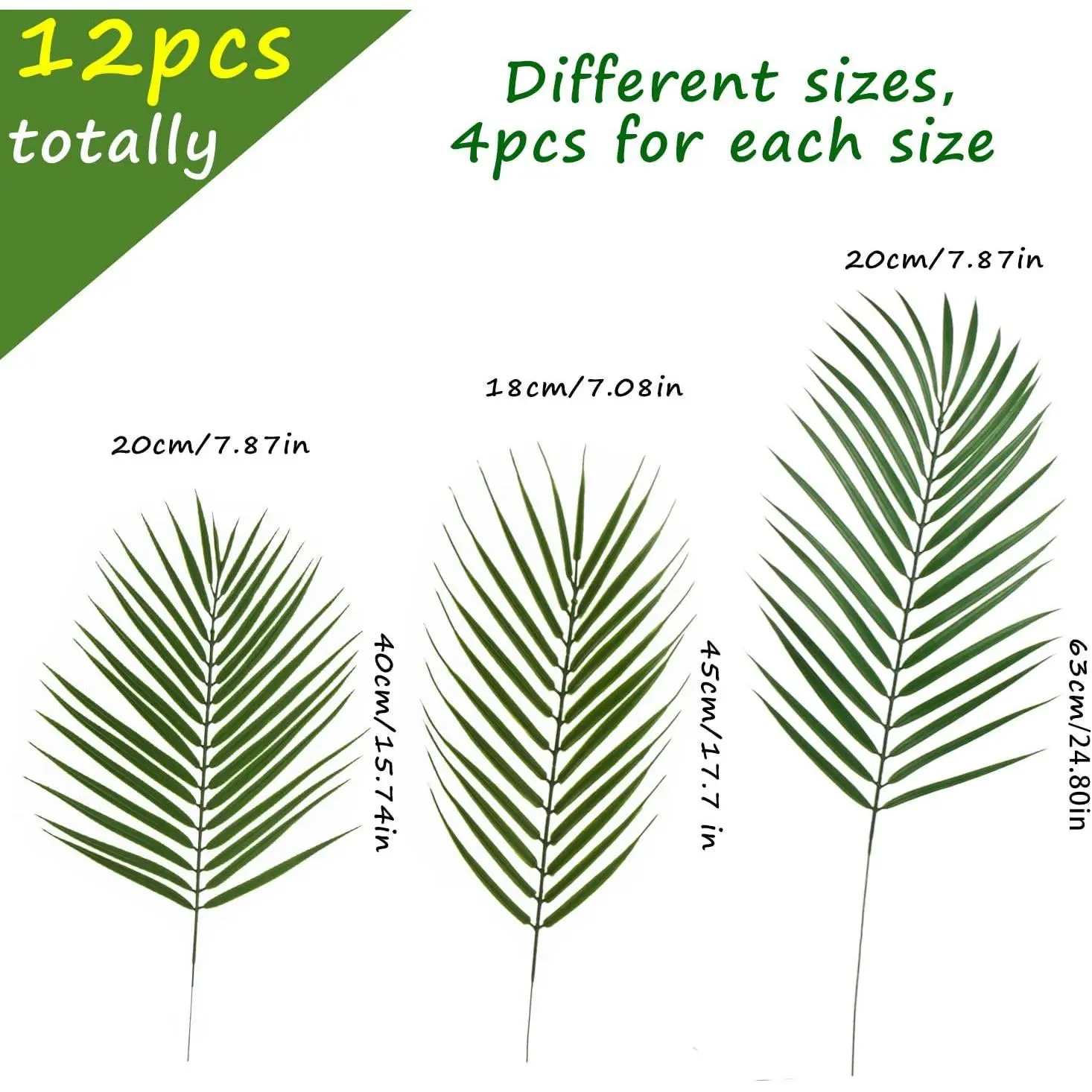 CCINEE 12 PCS Artificial Palm Leaves, Assorted Sizes Faux Large Palm Fronds Fake Tropical Plant Simulation Safari Leaves with Stems for Home Hawaiian Luau Party Jungle Beach Theme Party Decoration