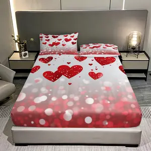 Valentine's Day Heart-Filled Bedding Set, Includes 1 Fitted Sheet & 2 Heart Glow Pillowcases, Perfect Gift for Couples, Decorative Bedsheet Sets