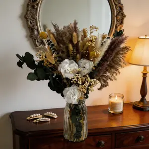 Complete Dried Flower Kit with Vase, Pampas Grass Eucalyptus, Ready to Display Home Decor