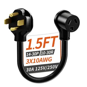 1.5FT 4 Prong to 3 Prong Dryer Adapter, 3 Prong to 4 Prong Dryer Adapter, NEMA 14-30P Male to 10-30R Female, Dryer Plug Adapter 3 to 4 Prong Outlet, 30AMP 125V/250V STW 10 Gauge