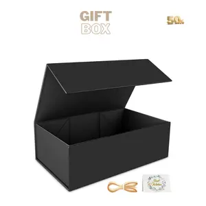Black Gift Box, 9.5x6x3'' Gift boxes for Presents with Lids Magnetic Closure Rectangle Collapsible for Groomsman Proposal Box, Wedding, Christmas, Halloween, Birthday Gift Packging