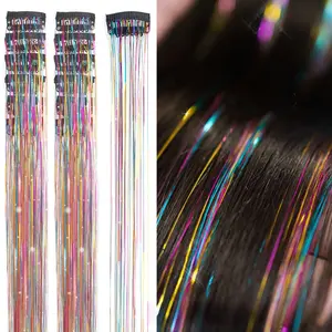 Shiny Laser Hair Extensions 12Pcs/Box One Piece Seamless Synthetic Hair For Women Party Stage Performance
