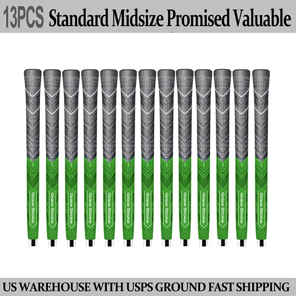 Golf Club Grips for Adults, Anti-Slip All Weather Grip, Natural Rubber with Flexibility & Durability, Comfort-Enhanced Control, 60R Standard Midsize Green Set of 13 for Golf Irons & Woods, Set Of 13 Grips