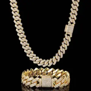 Men's European & American Hip Hop Cuban Necklace 13mm Zircon Inset Fashion Personality Necklace Jewelry