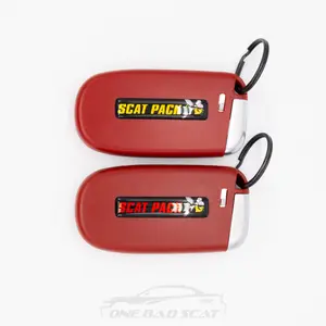 2 Red SRT Hellcat Key Fob Cases - OEM Replacement for Dodge Charger, Challenger or 300 with 3D Scat Pack logo (Red+Yellow Letters) Combo Pack car