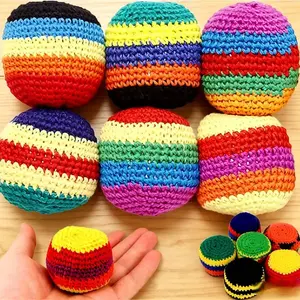 Random 1/6/12 PCS Hand-Made Knitted Hacky Sack, 2026 Upgraded Assorted Foot Bag Crochet Hacky Sacks for Adults, Juggling Balls for Beginners, Multicolored Geometric Pattern, Ready-to-Use Hacky Sacks holiday game