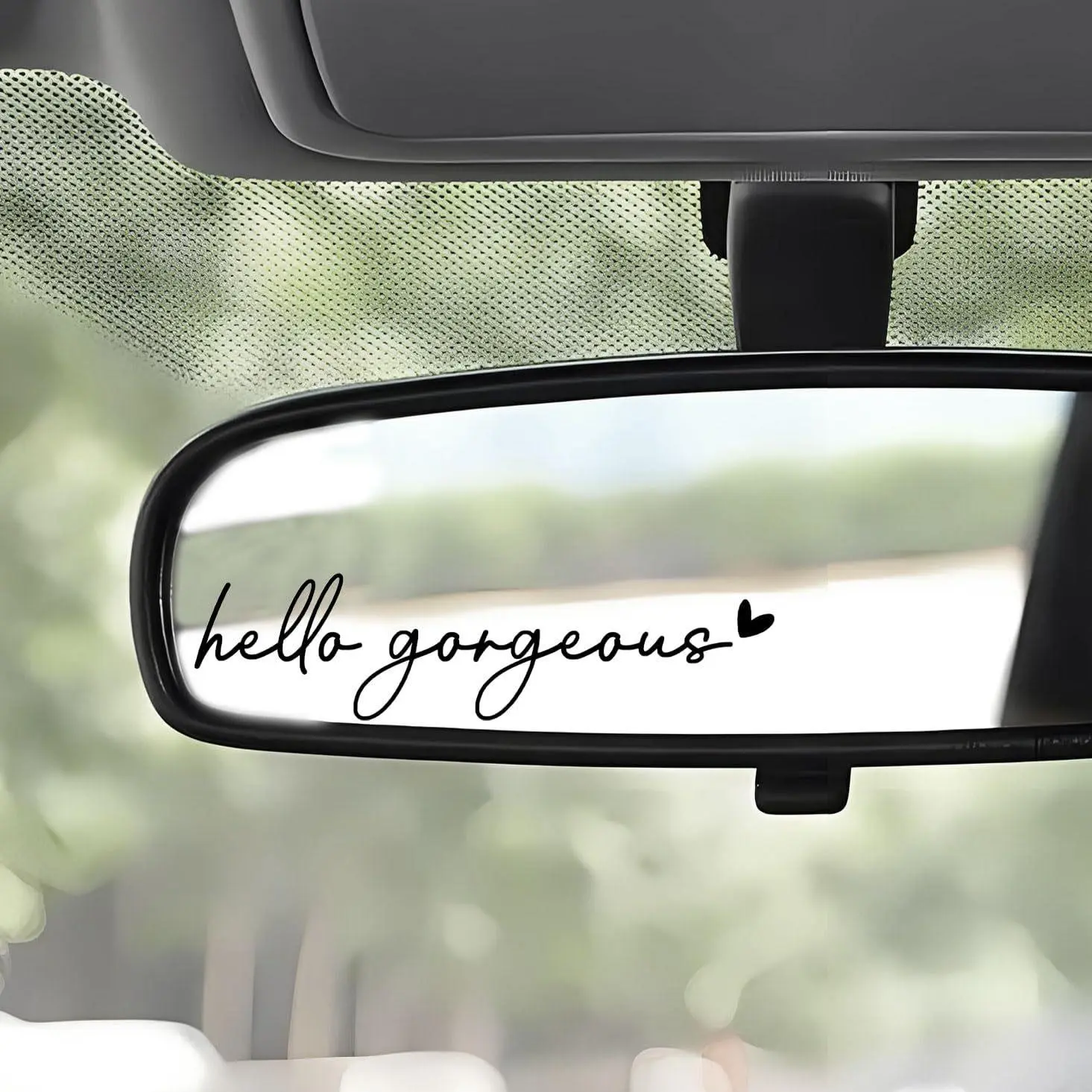 Hello Gorgeous Pattern Car Rearview Mirror Decal, Multipurpose Car Mirror Reminder Sticker, Car Stickers, Car Exterior Decoration Accessories, Decal For Cars, Car Decals, Vehicle Accessories