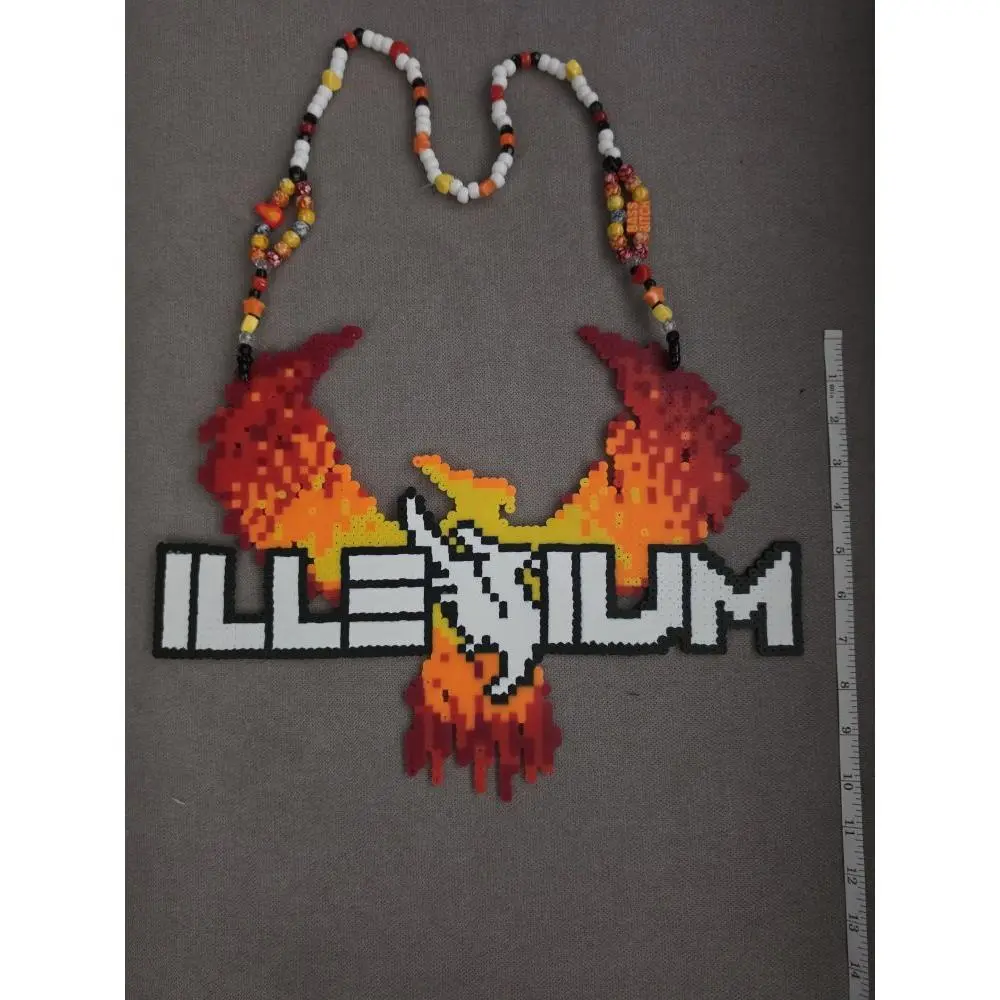 Illenium Beaded Perler Necklace with Pixelated Phoenix Design and Colorful Beads for Fashionable Accessories