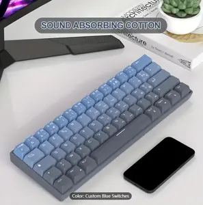 【French Key】Magegee RGB 60 Percent Real Hot Swap Mechanical Gaming Keyboard, Thermal Sublimation Keycaps Gaming Keyboard With Custom Blue Whale Switches, Detachable Type-C Cable Mini Keyboard With Pink Blue Light For Windows/Mac/PC/Laptop