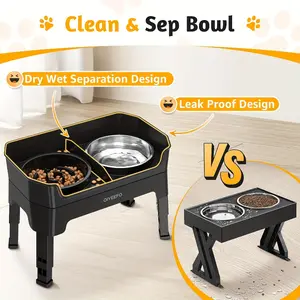 [Home Relaxation] Adjustable Height Elevated Dog Bowl Stand with 2 Stainless Steel Food Bowls & Slow Feeder - Black, Multi-Level 3.5" to 14", Ideal for Small to Large Dogs and Cats camera silicone pet waterproof capacity automatic water fountain puppy