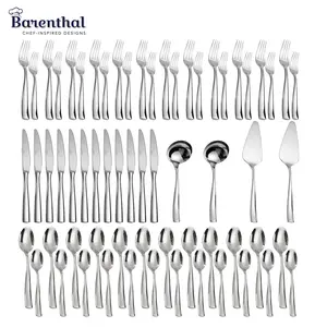 Barenthal Coutour Series 64-Piece 18/10 Stainless Steel Flatware Set, 12-Person Service. This set includes cutlery, gravy ladle and pastry server. Durable tableware set, ideal for festive parties, home kitchens and restaurants, dishwasher safe.