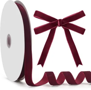 5/8 Inch Christmas Velvet Ribbon, 25 Yards Burgundy Single Face, Vintage Thin for Gift Wrapping, Hair Bows Making, Wreaths, Craft, Wedding and Christmas Party Decoration