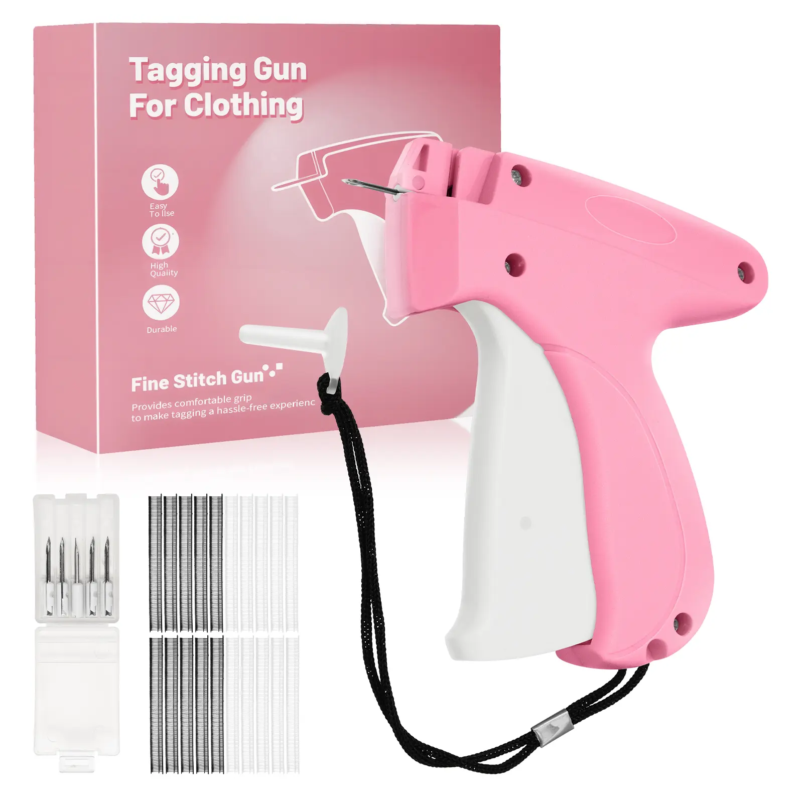 Handheld Stitch Tag Gun for Clothes Quick Clothing Fixer & Tagging Tool with 6 Needles 1000 Black & 1000 White Fasteners No-Sew Fabric Repair for Home Easy to Use