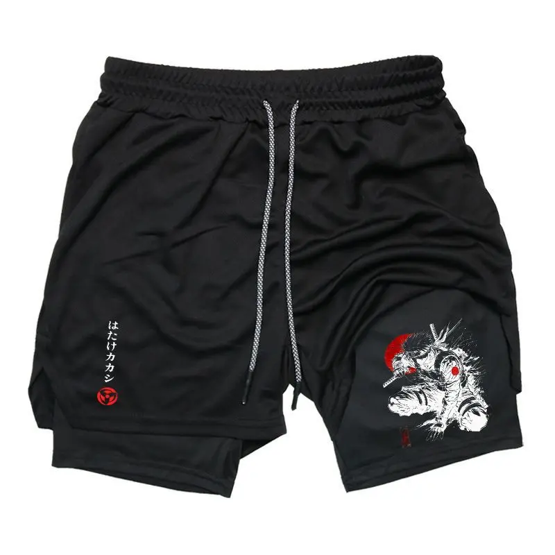 Kakashi Hatake Anime Vintage Washed Graphic Running Shorts Men Quick Dry Gym Workout Shorts Athletic Wear Shorts