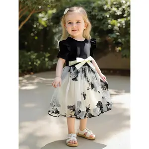 Soft Lightweight Girls Tulle Dress | Short Sleeve Round Neck Floral Embroidery Belted Dress | 3Y-10Y Versatile Party Dress for Kids’ Special Occasions