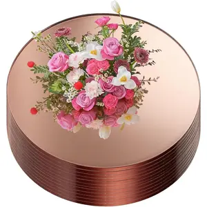 12 Pcs 10 Inch Mirror Centerpieces Decorative Trays Thickness 1.5 mm (Rose Gold)