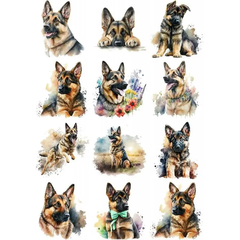 12PCS UV DTF Cup Wrap for Mugs UV DTF Stickers DIY Crafts can be Used for Mugs, Glasses, laptops, Thermos Cups, etc. (German Shepherd)