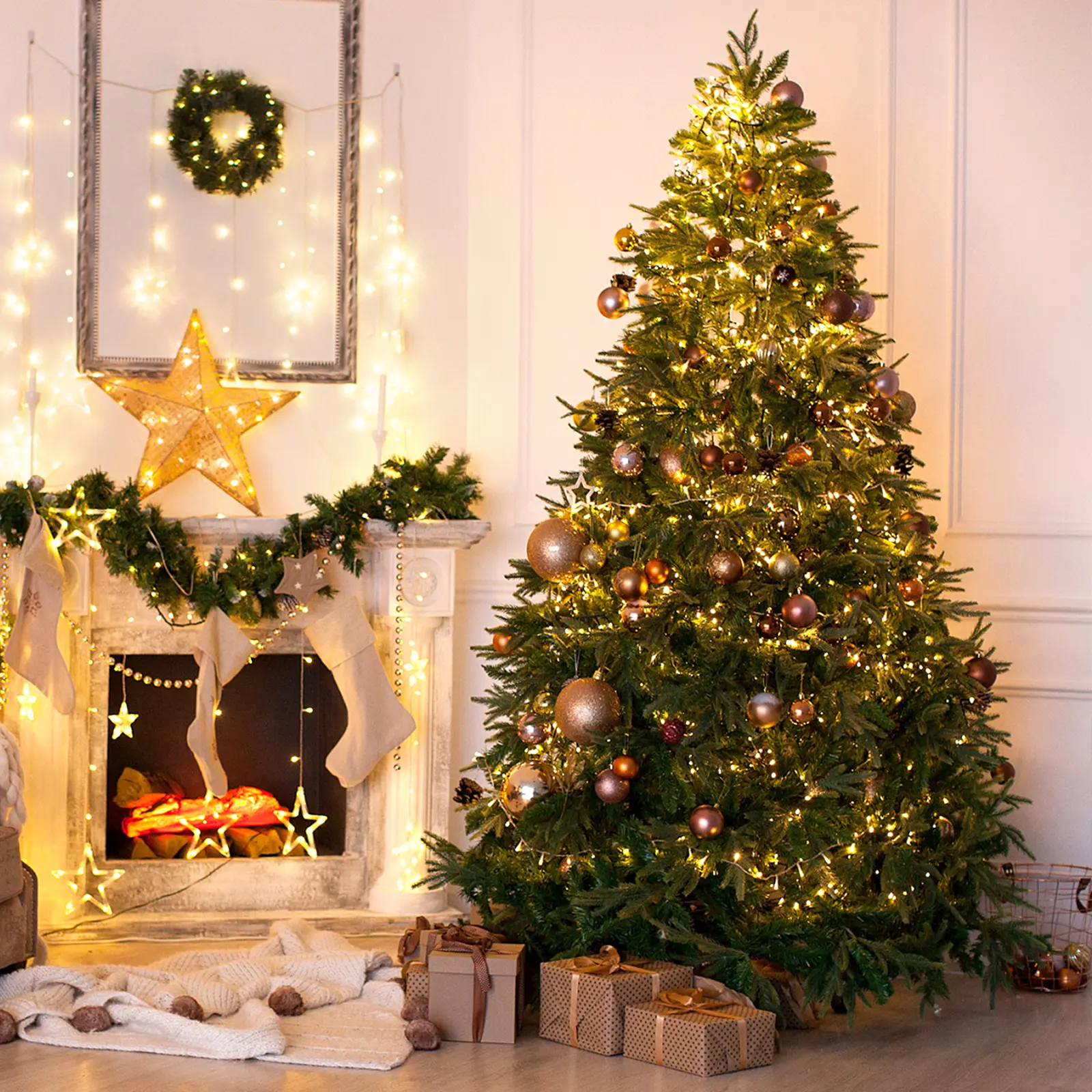 Premium Hinged Classic Artificial Spruce Christmas Tree (6ft/7.5ft, 7.5ft Tall) - Strong Metal Hinges, Full Tips, Foldable Base with Stand, Ornaments, Easy Install, Artificial Leaves Specialty Tree Decor for Business Indoor Decoration, 7.5 Feet Tall