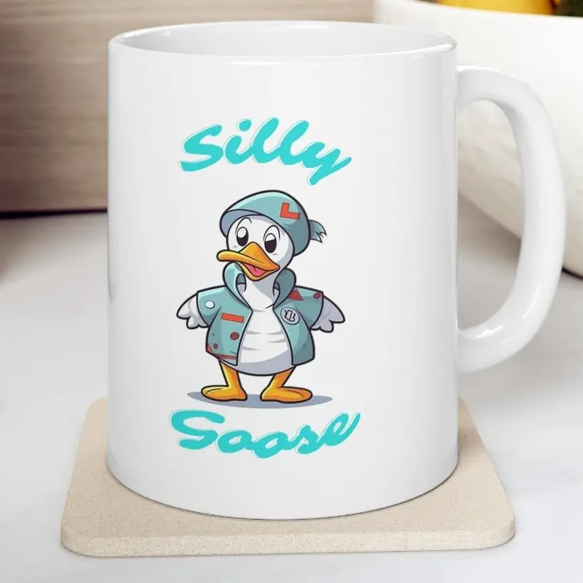 Silly Goose Ceramic Mug 11oz raincoat kitchen work Drinkware Coffee Reusable Washable Cup