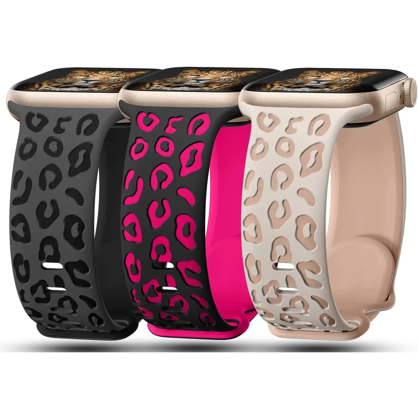 WBA-039XLL 3 Pack Leopard Engraved Bands Compatible with 