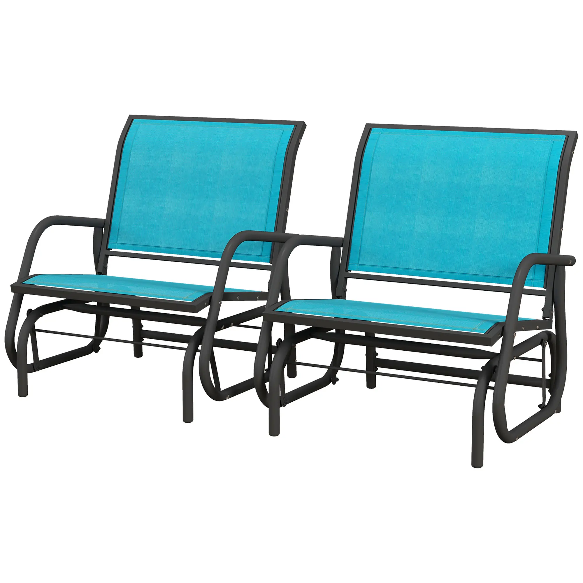 2-Piece Outdoor Steel Frame Glider Chair Set - Blue Swing Chairs with Curved Armrests, Smooth Rocking Motion for Porch, Garden Relaxation