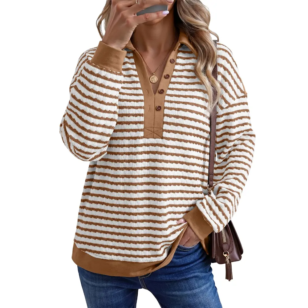 Dokotoo Women's Casual Long Sleeve Match Slub Knit and Stripes Top