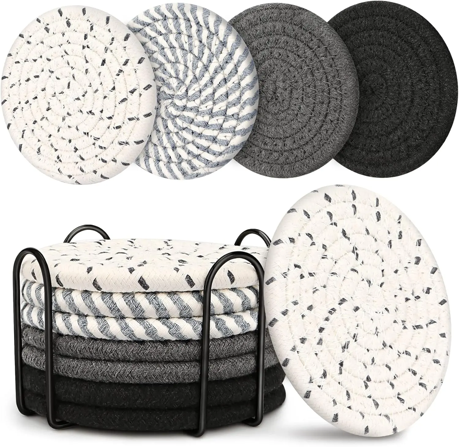 [New Deal] 8-Pack Absorbent Coasters with Holder, Modern Round Shape Tableware Set, Coffee Table Decor for Housewarming Gifts