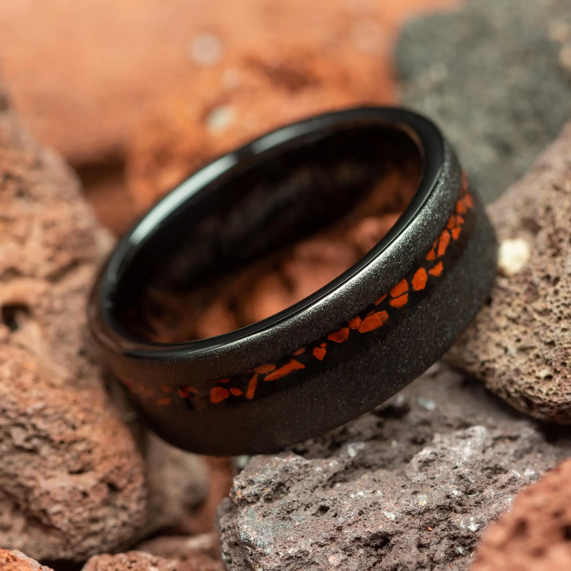 Dinosaur Bone Sandblasted Black Men's Tungsten Wedding Ring Comfort Fit - 8mm