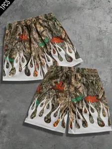 Men's Trendy Branch Print Drawstring Shorts, Tree Print Shorts, Casual Outdoor Sportswear, Daily Wear Comfortable Pants, Perfect for Everyday Use