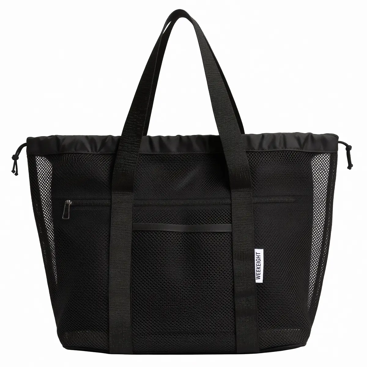 【Limited time deal】【Spicial Offer】【Fast Shipping】MAENER Mesh Tote Bag with Pockets and Drawstring Closure Beige Black Color Ideal for Everyday Use Versatile and Practical,summerwins Multifunctional Commuter Tote Nylon Tote Bag