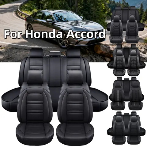 For Honda Accord 2026 2025 2024 2023 2017 2015 2014 2013 2012 2011 4 Doors 5 Seater Car Seat Covers Full Set, Front Rear Cushion Protector Anti-Slip Mat 4 Season Use, Removable Front Headrest Cover, Ice Silk/Linen/Napa/PU Leather Pad