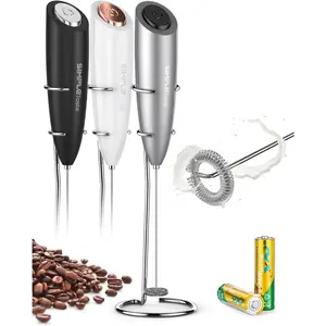 Milk Frother Handheld Battery Operated Electric Foam Maker, Drink Mixer with Stainless Steel Whisk and Stand for Cappuccino, Bulletproof Coffee, Latte