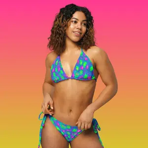 Cold Blooded Chameleon: Plumb+Fuschia+Neon Green Women's String Bikini