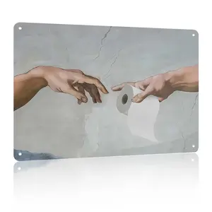 Funny Bathroom Wall Art, Vintage Eclectic Restroom Sign Wall Decor , Funky Handing Toilet Paper Aluminum sign  12x8 inch