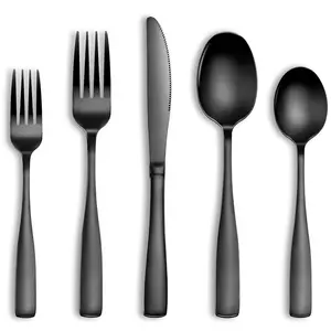 20 Pcs Black Silverware Set, Food-Grade Stainless Steel Flatware Set for 4, Square Cutlery Set, Mirror Polished Tableware Eating Utensils Set for Kitchen, Include Knife Fork Spoon Set, Dishwasher Safe