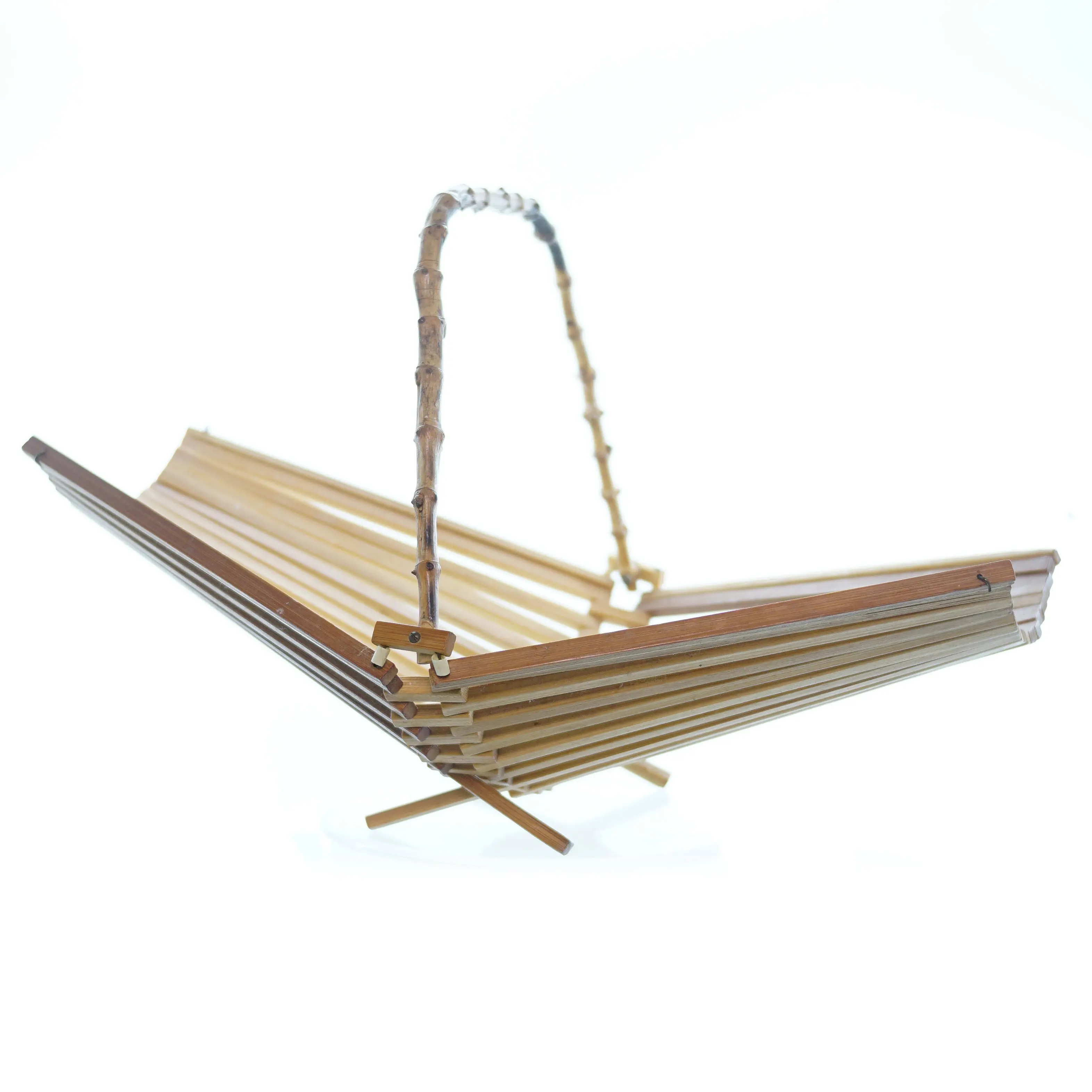 Danish Folding Wood Basket with Bamboo Handle