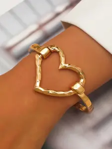 Fashionable Smooth Metal Heart Design Bracelet for Women, Perfect Gift, Heart Shaped Bracelet