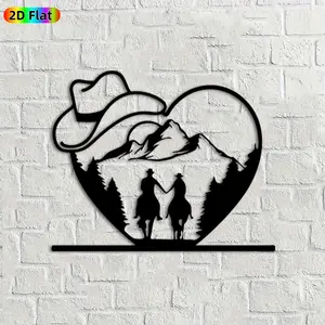 1pc Cowboy Heart Metal Wall Art, Romantic Cowboy Statue Mural, Ideal Gift for Valentine's Day, Wedding Anniversary, Western Decor Enthusiasts,  Perfect for Living Room Wall & Garden Fence, Unique Outdoor & Indoor Decor