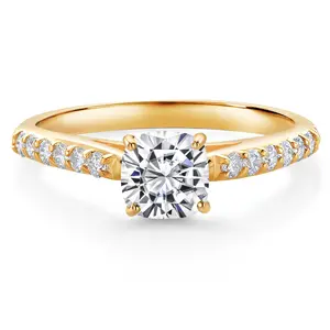 10K Yellow Gold 5MM Cushion White Lab Grown Diamond Engagement Ring for Women | 0.94 Cttw | DEF Color | VVS-VS Clarity | Wedding Engagement Anniversary Promise Ring For Women
