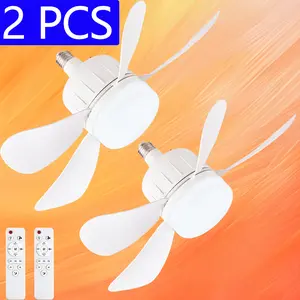 2PCS Socket Fan Light -Ceiling Fans With Lights And Remote 3 Light Modes 5 Brightness Levels Powerful Airflow Quiet Fan Light Bulb Screw In Ceiling Fan For Bedroom Living Room Kitchen Garage colorful bulb