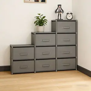 Vintage Modern Multi-Drawer Cabinet, Durable Metal Frame, Fabric Drawers, Space-Saving Design, Bedroom Vanity, Closet Organizer