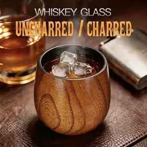 Loxen REAL-Charred Wooden Whiskey & Bourbon Drinking Glass Tumbler Cup Handcrafted Vintage Embossed Goblets Drinkware