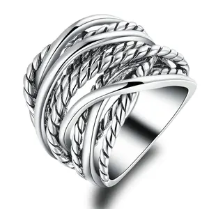 Mytys Wide Band Twisted Rope Ring for Women Fashion Statement Jewelry